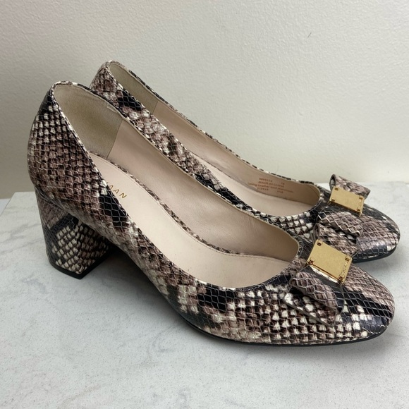 Cole Haan Tali Bow Pumps Reptile Leather Contemporary Heels - Picture 4 of 11